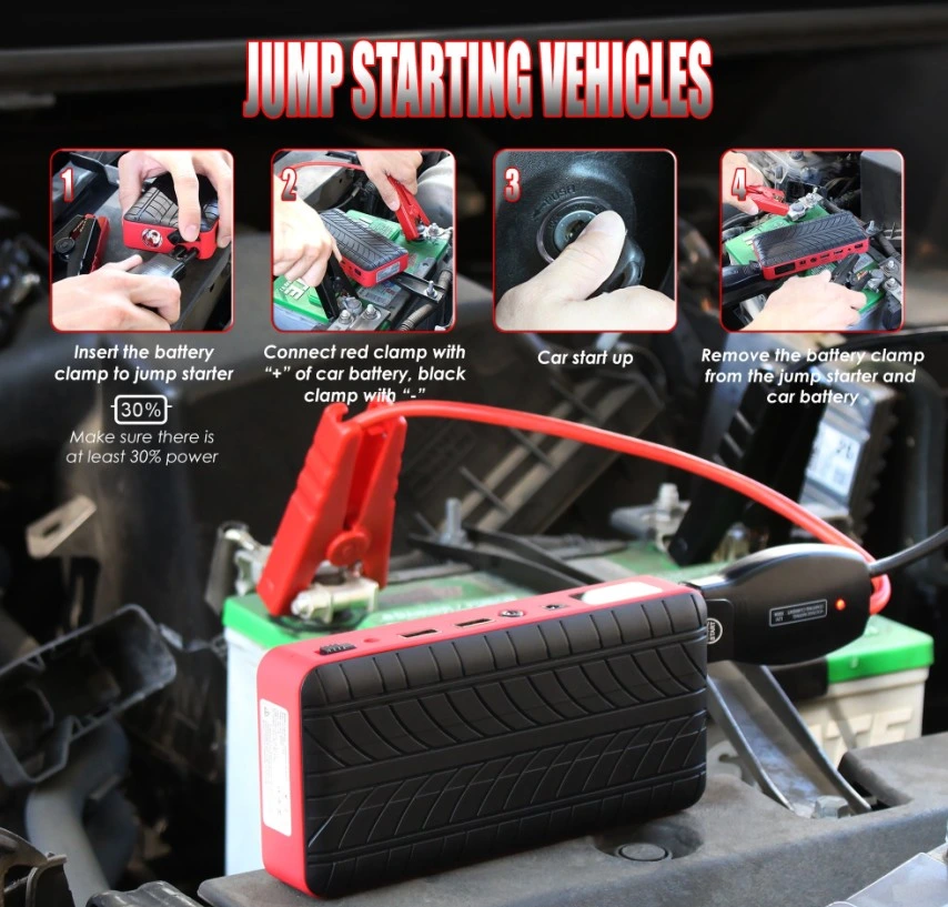 Red & Black Emergency Jump Starter Portable Rechargeable Car Jump Starter
